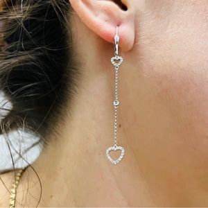 14k solid gold dangling Diamond heart earrings drop